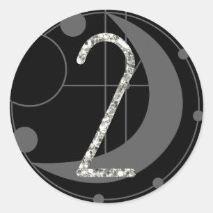 Number 2 Two Rune Monogram Geometric Moon Black Classic Round Sticker
