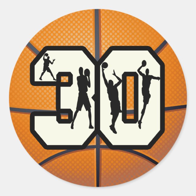 Number 30 Basketball Classic Round Sticker (Front)