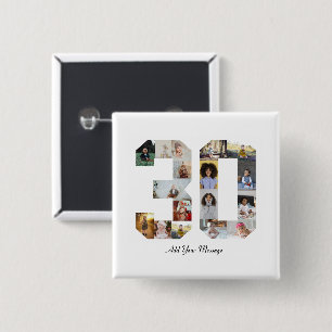 Number 30 Photo Collage 15 Cm Square Badge