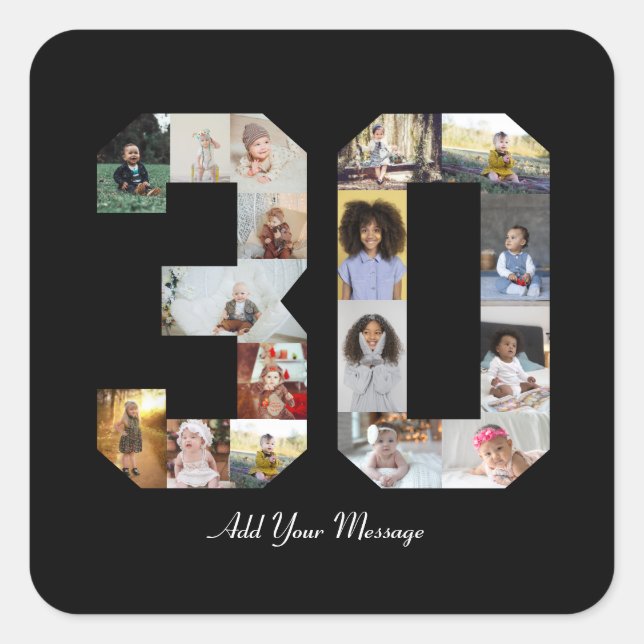 Number 30 Photo Collage Square Sticker (Front)