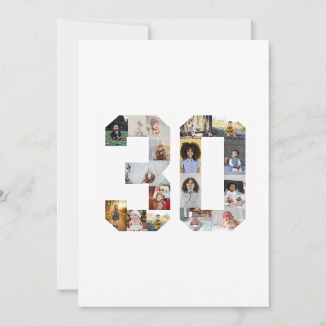 Number 30 Photo Collage Thank You Card (Front)