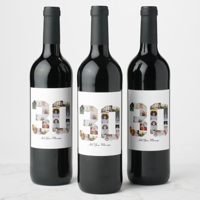 Number 30 Photo Collage Wine Label (Bottles)