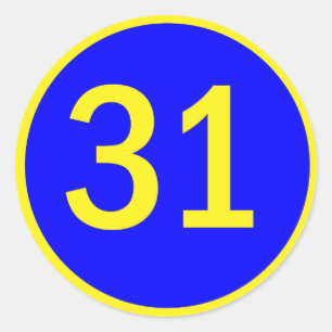 number 31 in a circle classic round sticker