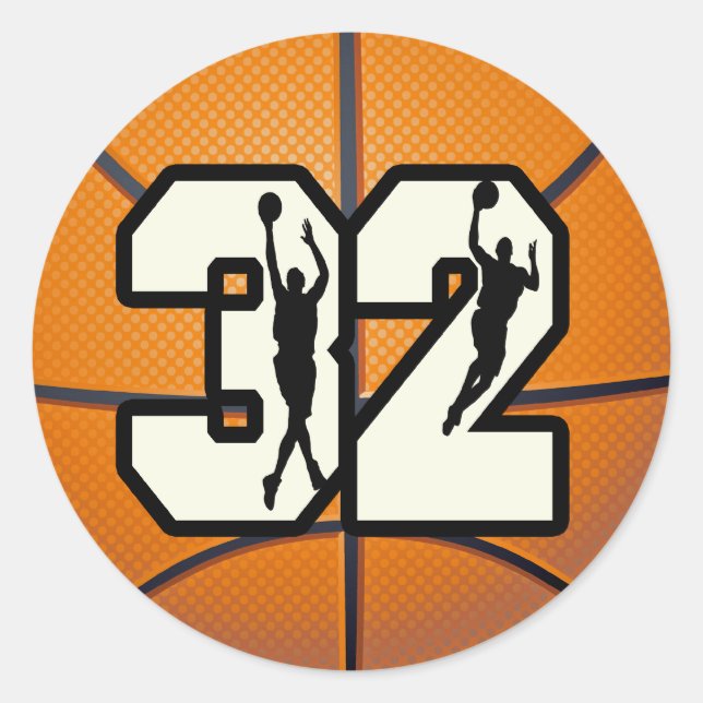 Number 32 Basketball Classic Round Sticker (Front)