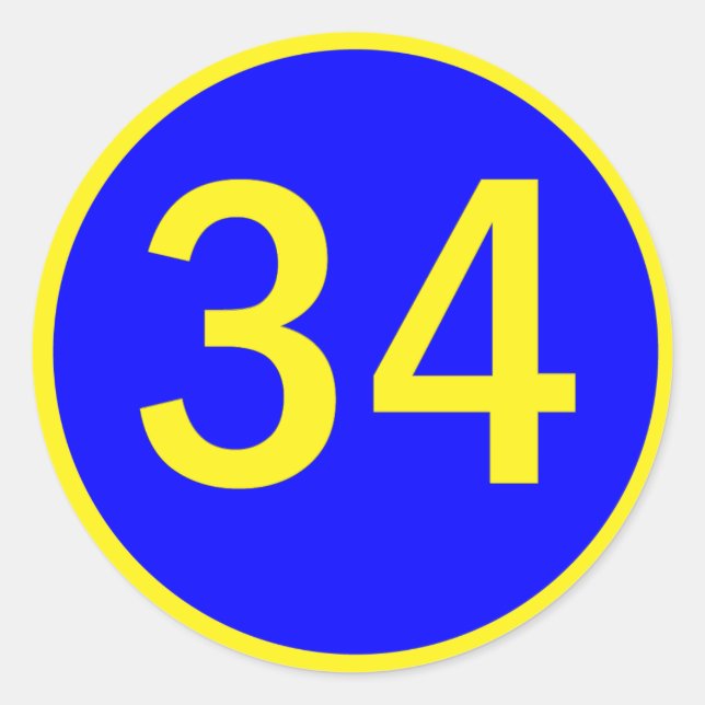 number 34 in a circle classic round sticker (Front)