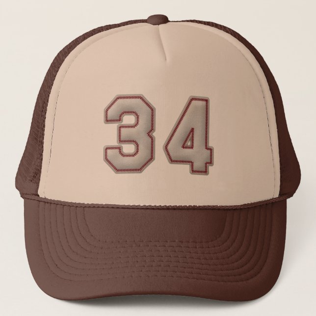 Number 34 with Cool Baseball Stitches Look Trucker Hat (Front)