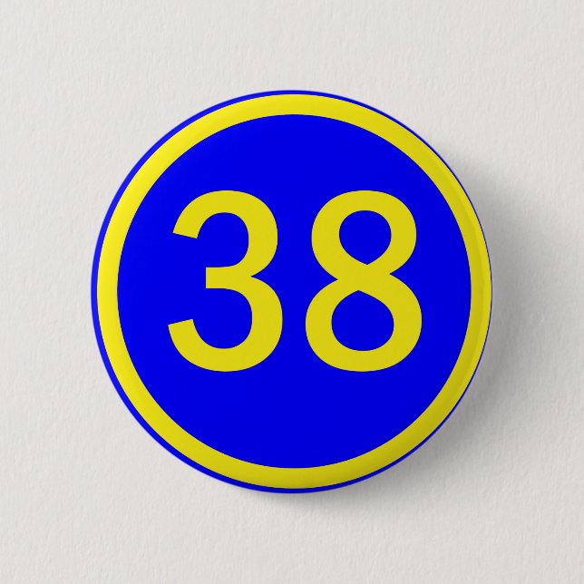 number 38 in a circle 6 cm round badge (Front)