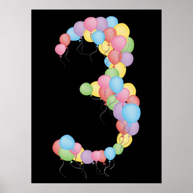 Number 3 balloons Birthday Party Decoration Banner (Front)