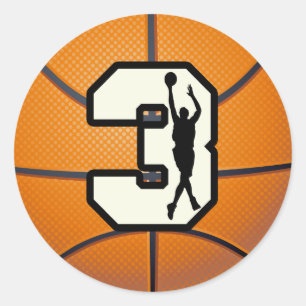 Number 3 Basketball and Player Classic Round Sticker