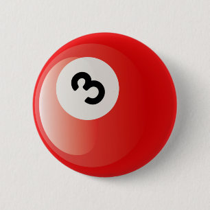 NUMBER 3 BILLIARDS BALL 6 CM ROUND BADGE