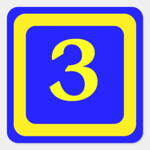 number 3, blue background, yellow frame square sticker
