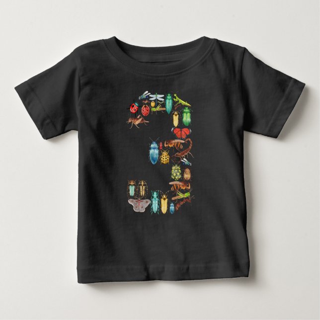 Number 3 Bugs Insects Beetles Theme 3 Year Old  Baby T-Shirt (Front)