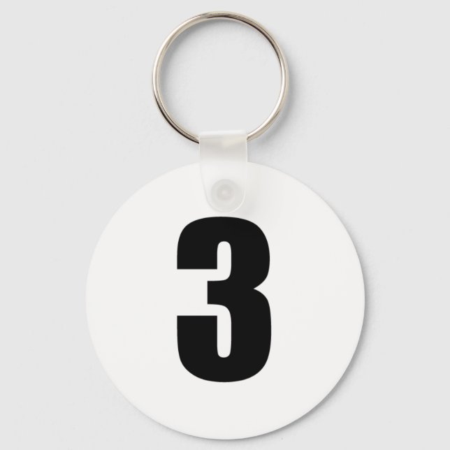 number 3 in black on white button keychain (Front)