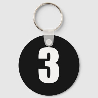 number 3 in white on black button keychain