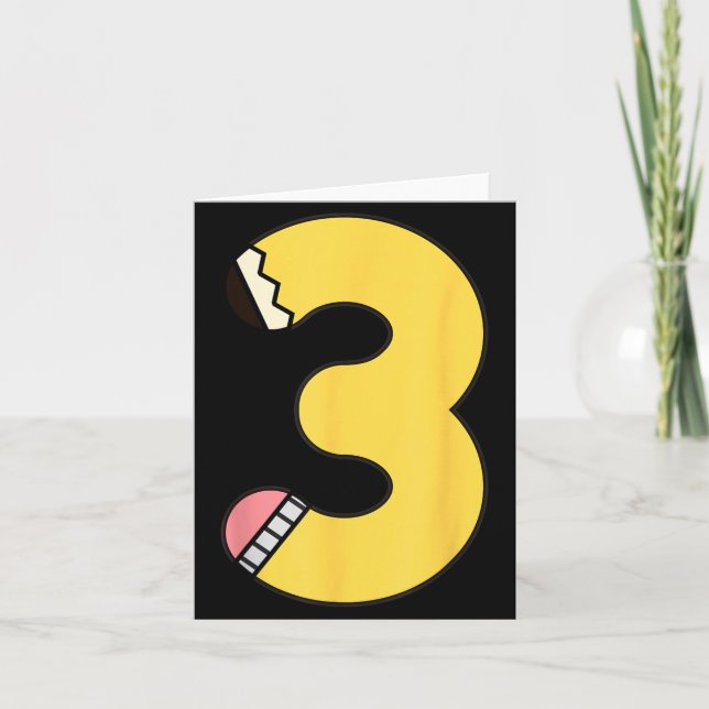 Number 3 Pencil Back to School 3rd Birthday Third Card (Front)