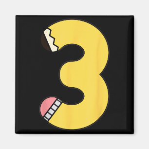 Number 3 Pencil Back to School 3rd Birthday Third Magnet