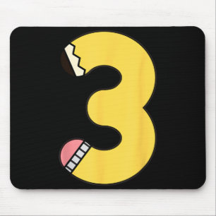 Number 3 Pencil Back to School 3rd Birthday Third Mouse Pad