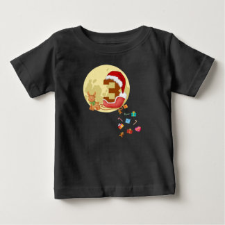 Number 3 Santa Sleigh Christmas Theme 3 Year Old Baby T-Shirt