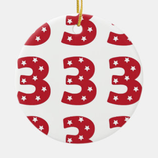Number 3 - White Stars on Dark Red Ceramic Tree Decoration