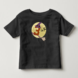 Number 3 Witch Halloween Theme 3 Year Old Kids Toddler T-Shirt