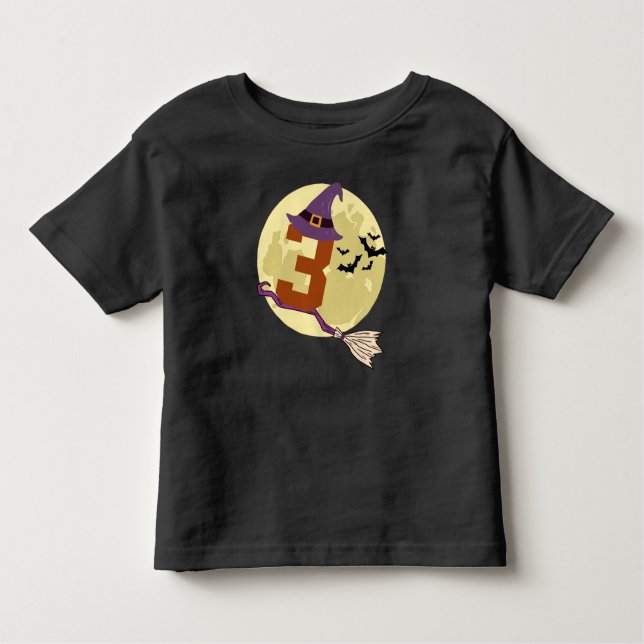Number 3 Witch Halloween Theme 3 Year Old Kids Toddler T-Shirt (Front)