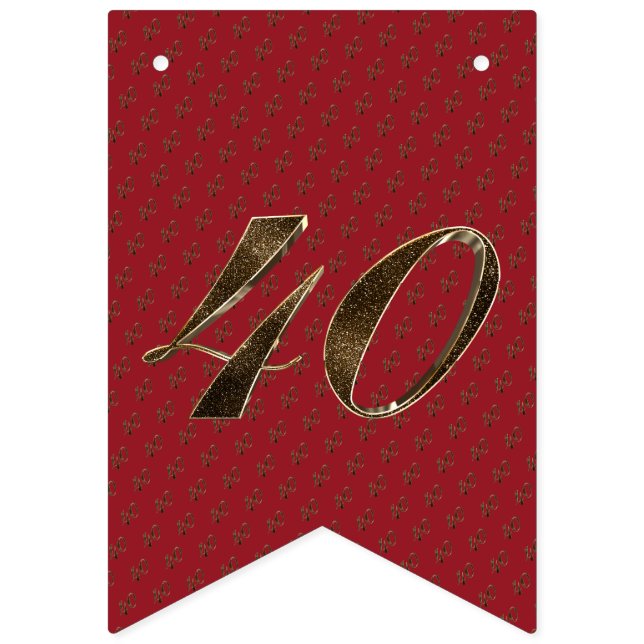 Number 40 40th Anniversary Ruby Gold Typography Bunting (First Flag)
