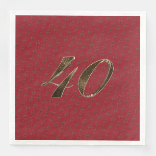 Number 40 40th Anniversary Ruby Gold Typography Napkin