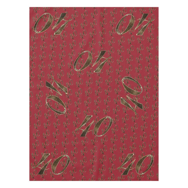 Number 40 40th Anniversary Ruby Gold Typography Tablecloth (Front)