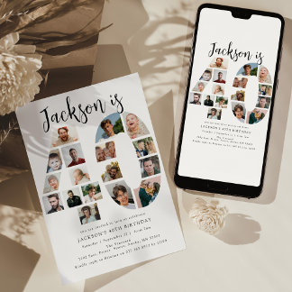 Number 40 Photo Co|lage 40th Birthday Party Invitation