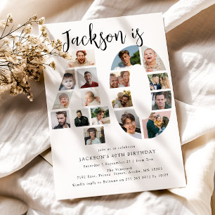 Number 40 Photo Co lage 40th Birthday Party Invitation