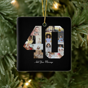 Number 40 Photo Collage Ceramic Ornament