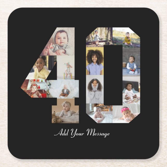 Number 40 Photo Collage Square Paper Coaster (Front)