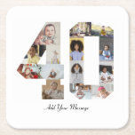 Number 40 Photo Collage Square Paper Coaster<br><div class="desc">This customisable product is where photos are arranged to form the shape of a number. It is often used for milestone celebrations like birthdays, anniversaries, or achievements, allowing users to showcase memorable images within a single, eye-catching display. The designs typically offer spaces for various photo sizes and orientations, ensuring a...</div>