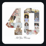 Number 40 Photo Collage Square Sticker<br><div class="desc">This customisable product is where photos are arranged to form the shape of a number. It is often used for milestone celebrations like birthdays, anniversaries, or achievements, allowing users to showcase memorable images within a single, eye-catching display. The designs typically offer spaces for various photo sizes and orientations, ensuring a...</div>