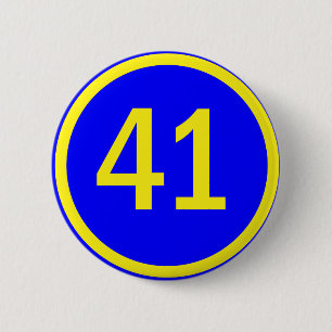 number 41 in a circle 6 cm round badge