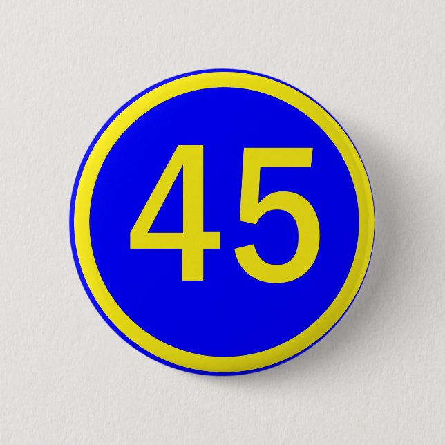 number, 45, in a circle 6 cm round badge (Front)