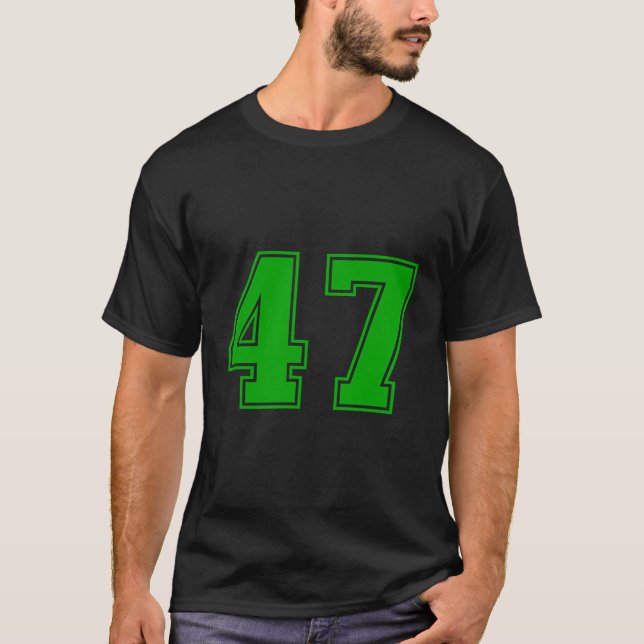 Number 47 Green Sports Fan Jersey Number T-Shirt (Front)