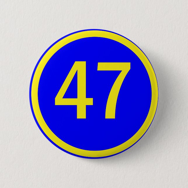 number, 47, in a circle 6 cm round badge (Front)