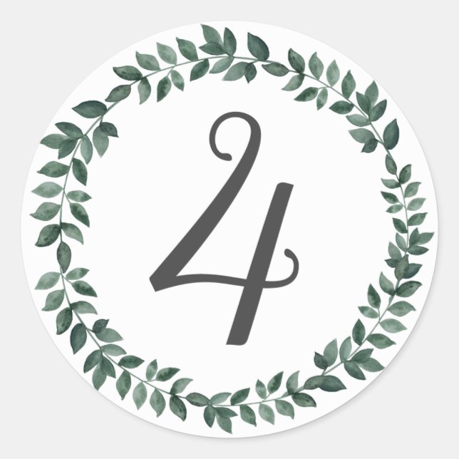 Number 4 Four Monogram Minimalist Botanical Wreath Classic Round Sticker (Front)