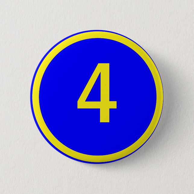 number 4 in a circle 6 cm round badge (Front)