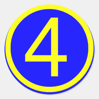 number 4 in a circle, blue background classic round sticker