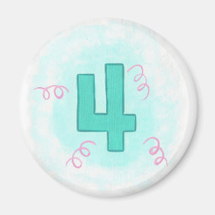 Number 4 in Aqua and Pink Swirls Magnet