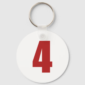 Number 4  in red on white button keychain
