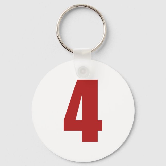 Number 4  in red on white button keychain (Front)