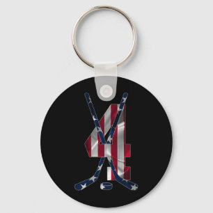 Number 4 Years Ice Hockey 4th Birthday Key Ring