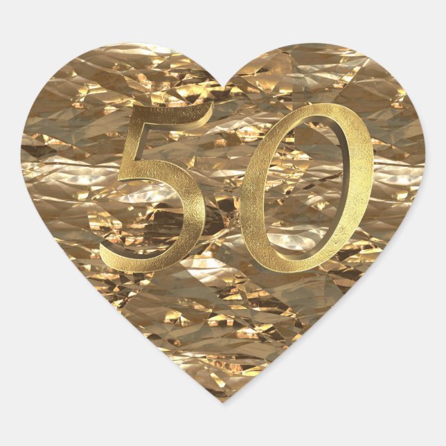 Number 50 Golden Wedding Anniversary Elegant Gold Heart Sticker (Front)
