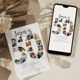 Number 50 Photo Co|lage 50th Birthday Party Invitation