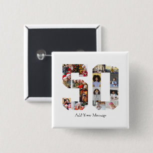 Number 50 Photo Collage 15 Cm Square Badge