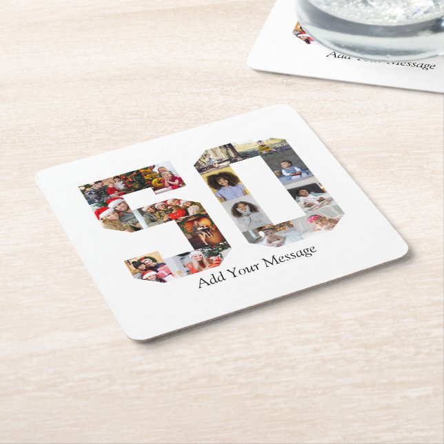 Number 50 Photo Collage Square Paper Coaster (Angled)