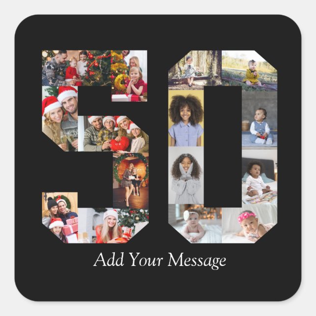 Number 50 Photo Collage Square Sticker (Front)